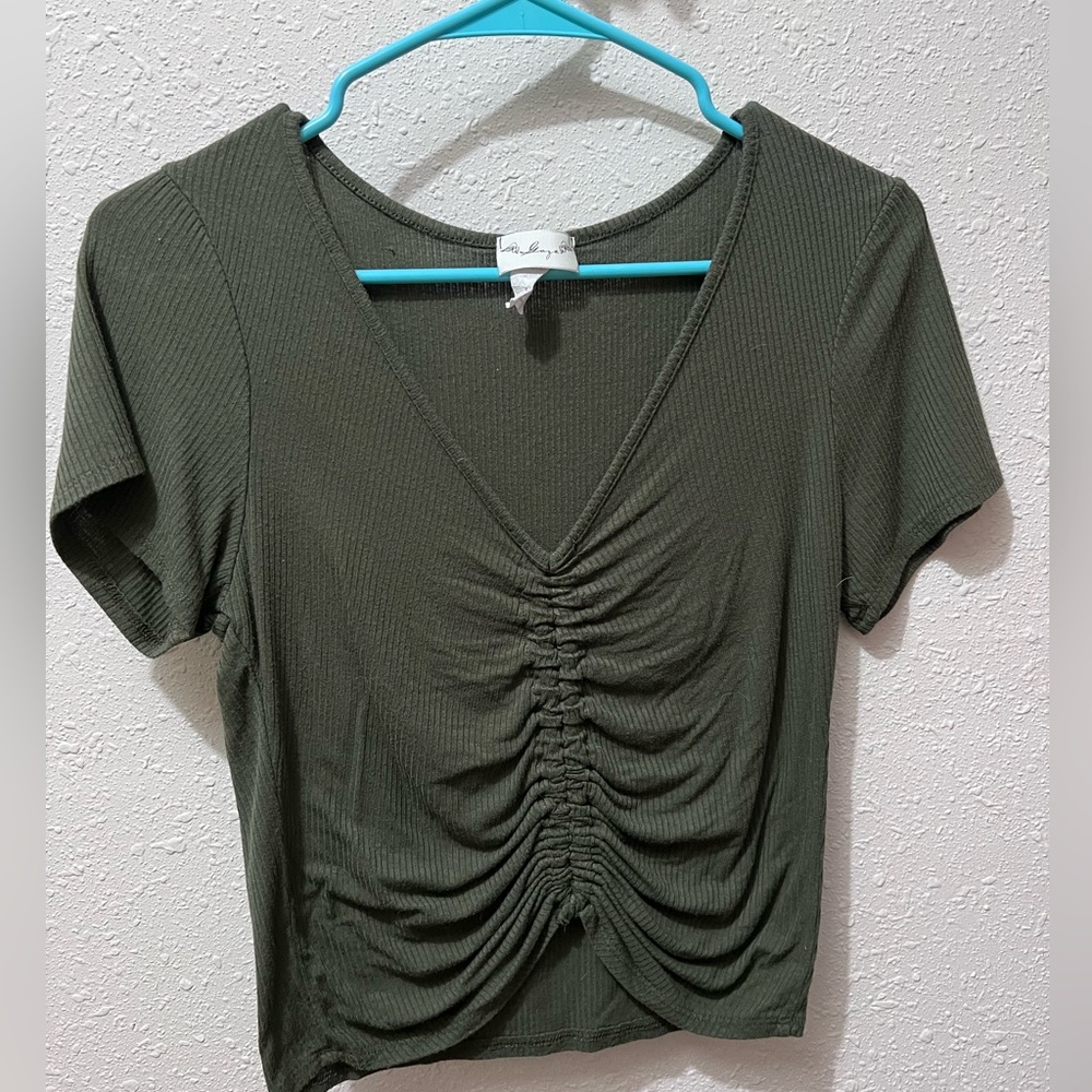 Versatile, army green, low cut, crop top